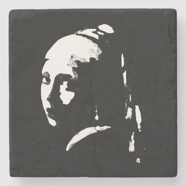 Abstraktes Mädchen mit Perlenohrring Steinuntersetzer (Vorderseite)