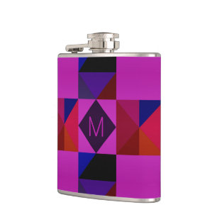 Abstraktes Magenta-Geometrisches Muster-Monogramm Flachmann