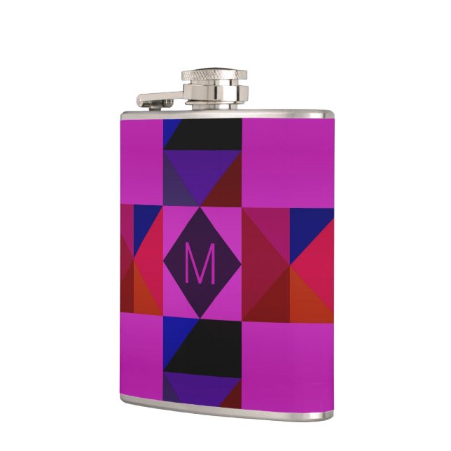 Abstraktes Magenta-Geometrisches Muster-Monogramm Flachmann (Links)