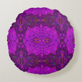 Abstraktes Magenta- und Schwarz-Groovy-Muster Rundes Kissen