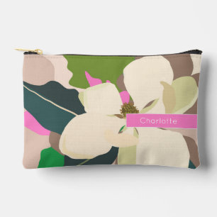 Abstraktes Magnolie-Pastell-Blumenmuster mit indiv Zubehörtasche