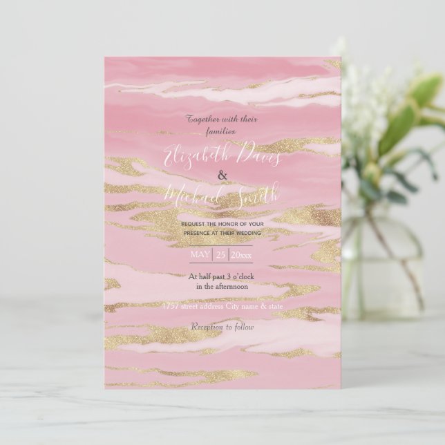 Abstraktes Malen aus rosa goldfarbenem Marmor Einladung (Stehend Vorderseite)