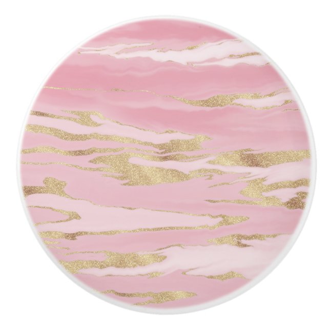 Abstraktes Malen aus rosa goldfarbenem Marmor Keramikknauf (Vorderseite)