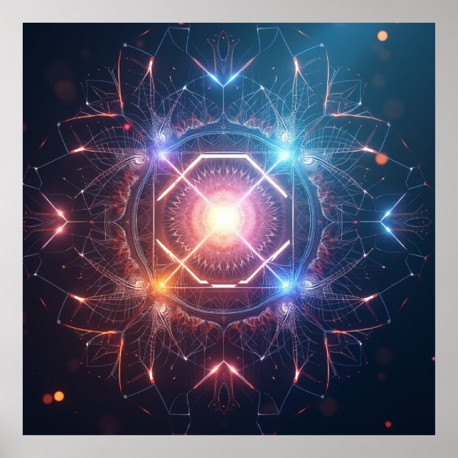 Abstraktes Mandala: Irisierendes geometrisches Pos Poster (Vorne)