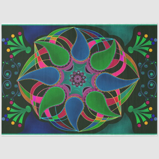 Abstraktes Mandala-Osteasian-Rundschwarz Seidenpapier (Vorderseite)