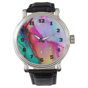 Abstraktes Marmor in Rosa und Türkis Armbanduhr