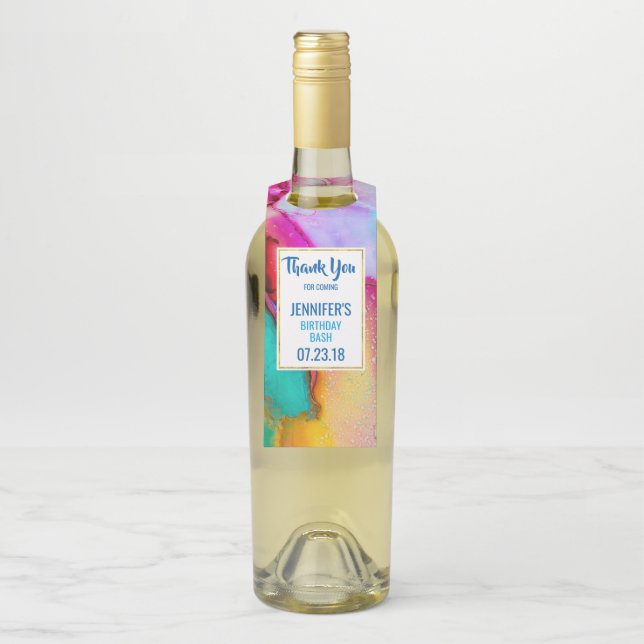 Abstraktes Marmor in Rosa und Türkis Flaschenanhänger (Auf Flasche)