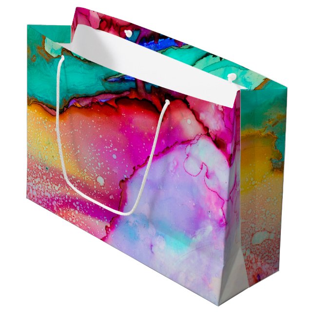 Abstraktes Marmor in Rosa und Türkis Große Geschenktüte (Vorderseite Schrägansicht)