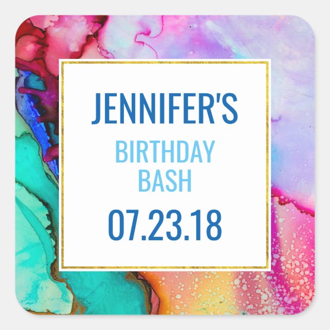 Abstraktes Marmor in Rosa und Türkis Quadratischer Aufkleber (Vorderseite)