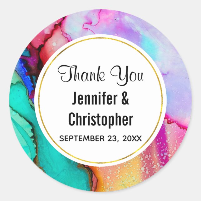 Abstraktes Marmor in Rosa und Türkis Runder Aufkleber (Vorderseite)