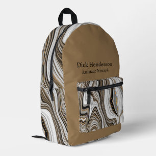 Abstraktes Marmor-Wirbelmuster - Schwarz Beige Gra Bedruckter Rucksack
