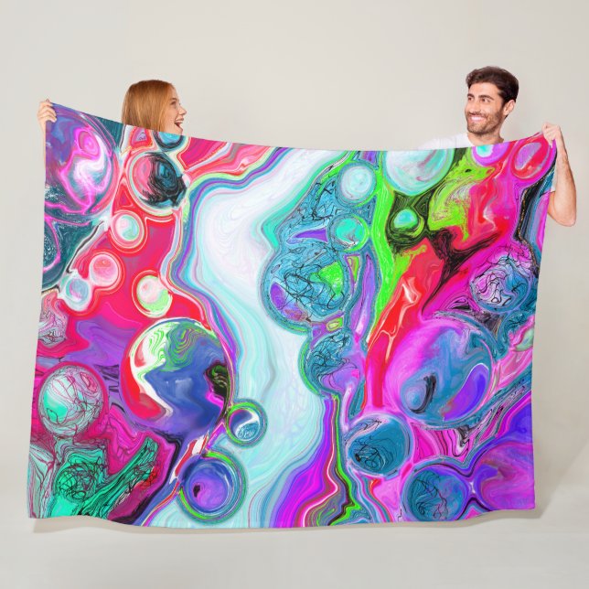 Abstraktes Marmorfluid Art Rot, Weiß, Lila Grün Fleecedecke (Beispiel)