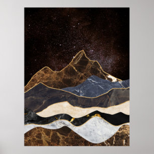 Abstraktes Marmorgebirge unter dem Sternenhimmel Poster