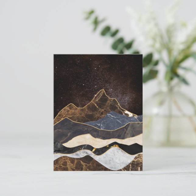 Abstraktes Marmorgebirge unter dem Sternenhimmel Postkarte (Stehend Vorderseite)