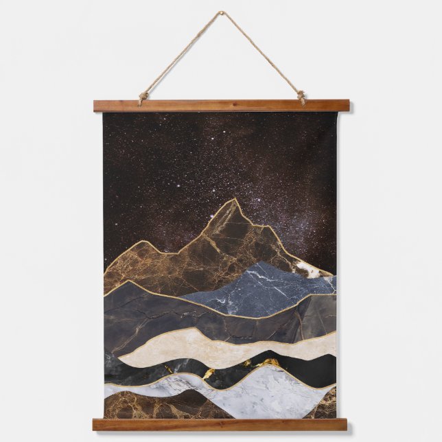 Abstraktes Marmorgebirge unter dem Sternenhimmel Wandteppich Mit Holzrahmen (Vorderseite)