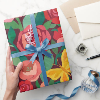 Abstraktes Matisse-Rosen-Schmetterlinge-Geschenkpa Geschenkpapier
