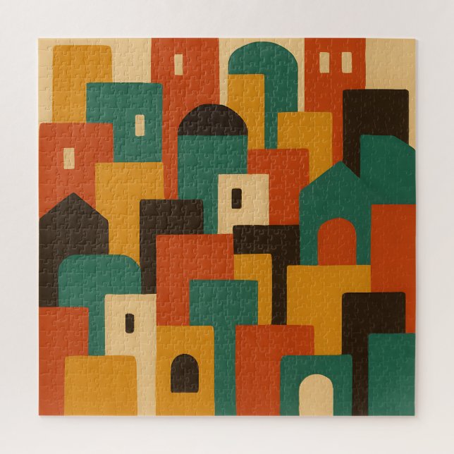 Abstraktes mediterranes Dorf geometrisch (Vertikal)