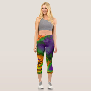 Abstraktes mehrfarbiges Malmuster Capri Leggings