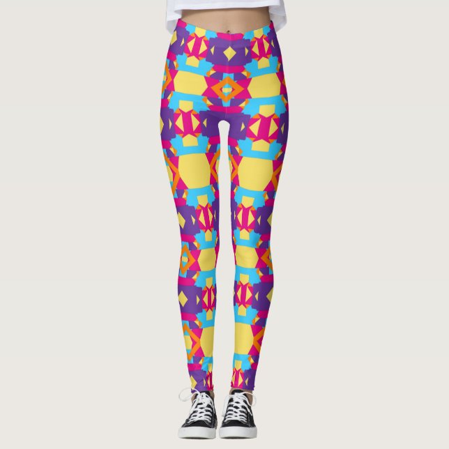 Abstraktes mehrfarbiges Muster mit Diamanten Leggings (Vorderseite)
