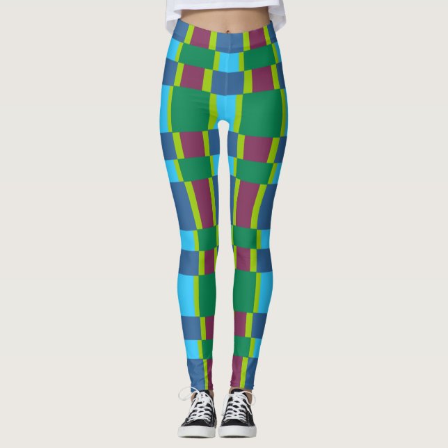 Abstraktes mehrfarbiges Muster mit Quadraten und L Leggings (Vorderseite)