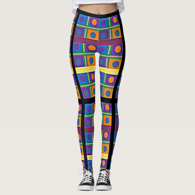 Abstraktes mehrfarbiges Muster mit Quadraten und P Leggings (Vorderseite)