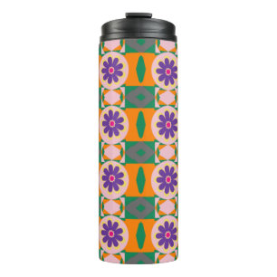 Abstraktes mehrfarbiges Muster mit violetten Blume Thermosbecher