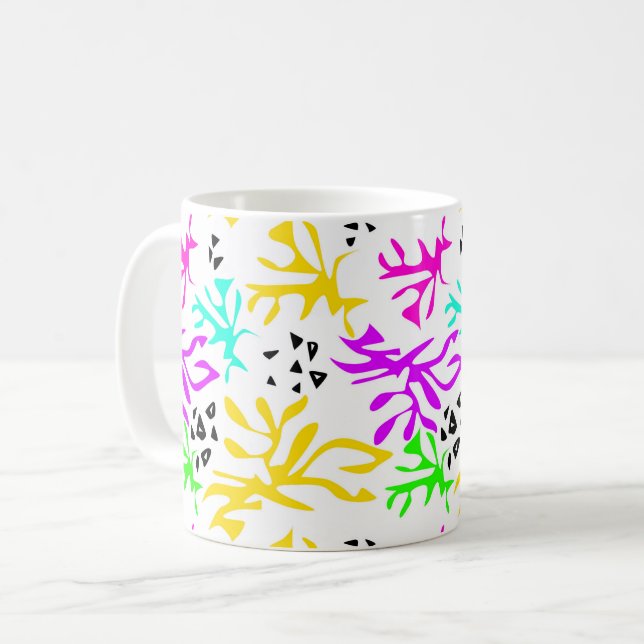 Abstraktes mehrfarbiges Neonmuster Kaffeetasse (Vorderseite Links)