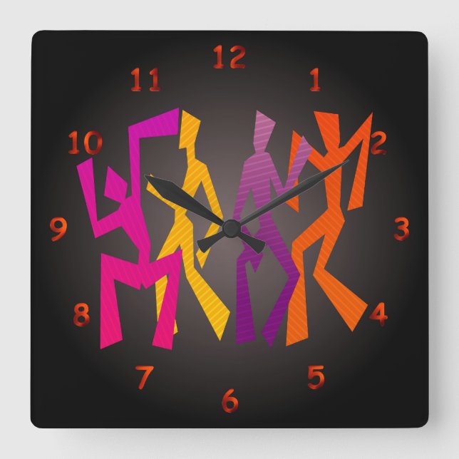 Abstraktes mehrfarbiges Tanzen Quadratische Wanduhr (Vorderseite)