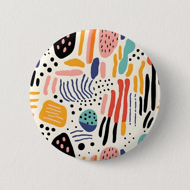 Abstraktes Memphis-Organisches-Formen-Muster Button (Vorderseite)