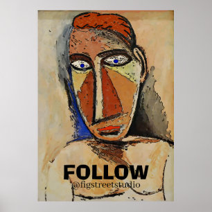 Abstraktes Menschengesicht mit FOLLOw, Textplakat  Poster
