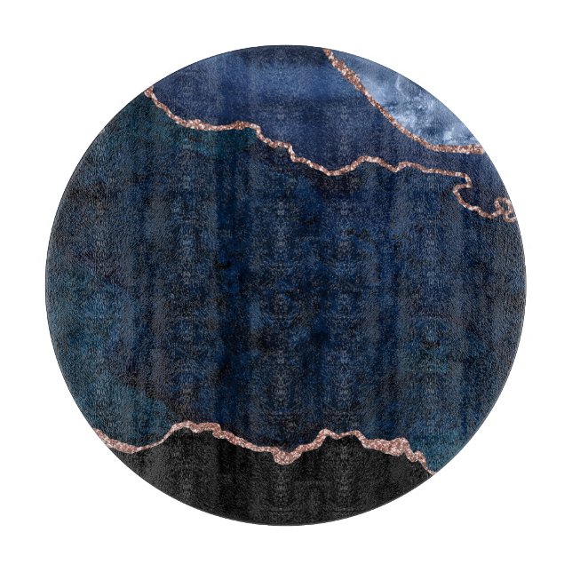 Abstraktes Midnight Blue Agate Glitzer-Muster Schneidebrett (Vorderseite)