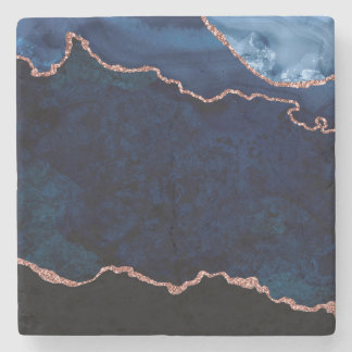 Abstraktes Midnight Blue Agate Glitzer-Muster Steinuntersetzer