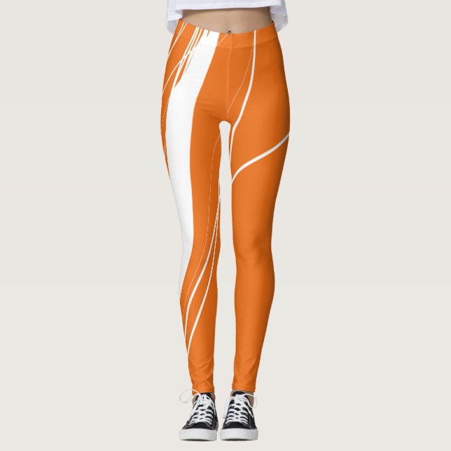 Abstraktes Minimalistisch-Orange-Weiß Leggings (Vorderseite)
