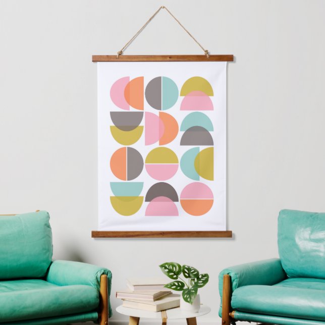 Abstraktes Mittelalter Moderne Geometrie Wandteppich Mit Holzrahmen (Wohnzimmer)