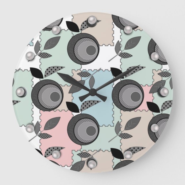 Abstraktes modernes Apfel-Frucht-Patchwork geometr Große Wanduhr (Vorderseite)