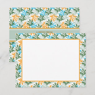 Abstraktes modernes Floral I Farbige Blau- und Ora Mitteilungskarte