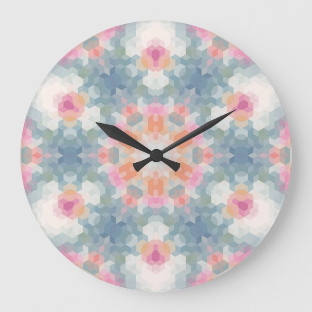 Abstraktes modernes geometrisches Ornamentalblau Große Wanduhr (Vorderseite)