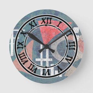 Abstraktes modernes Grunge Retro Vintag-blaues Bei Runde Wanduhr