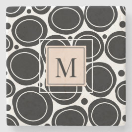 Abstraktes, modernes Monogramm Schwarz-weiß Blüten Steinuntersetzer