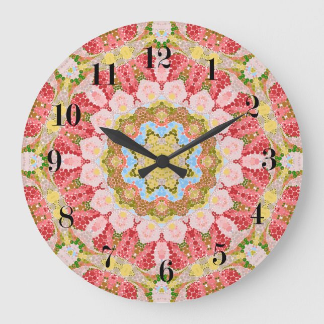 Abstraktes modernes Mosaik-Kaleidoskopbild Große Wanduhr (Vorderseite)