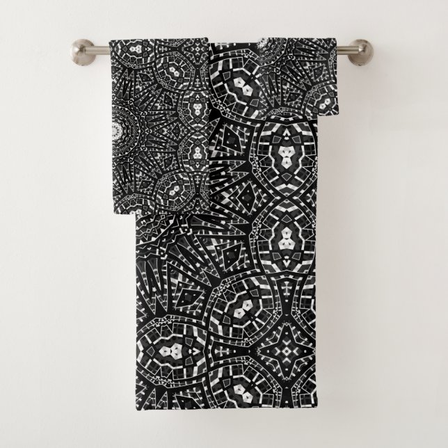 Abstraktes, modernes, nahtloses Zierschwarz Badhandtuch Set (Insitu)