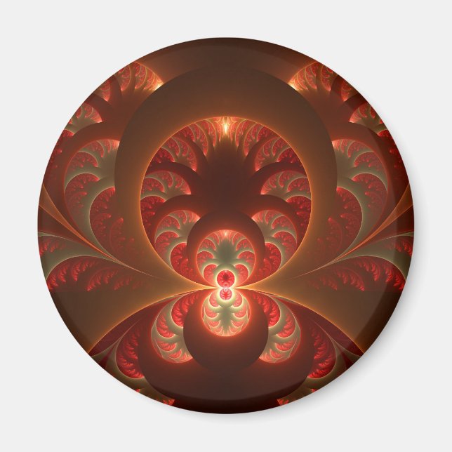 Abstraktes, modernes, orangefarbenes Fraktal Magnet (Vorne)