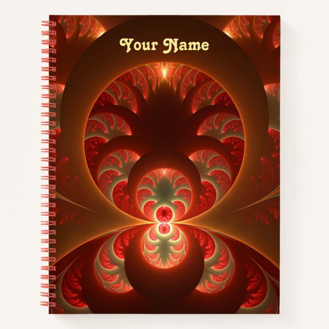 Abstraktes, modernes orangefarbenes Fraktal Name Notizbuch (Vorderseite)