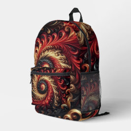 Abstraktes, modernes Rot, Schwarz und Gold Bedruckter Rucksack