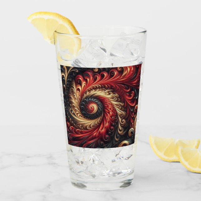 Abstraktes, modernes Rot, Schwarz und Gold Glas (Vorderseite Ice)