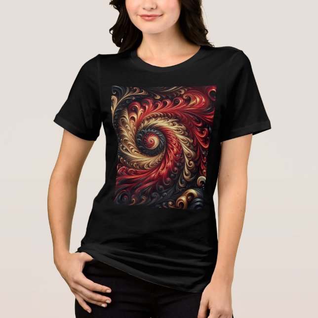 Abstraktes, modernes Rot, Schwarz und Gold Tri-Blend Shirt (Vorderseite)