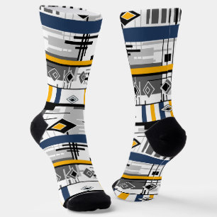 Abstraktes modernes schwarz weiß gelbes Ornament g Socken