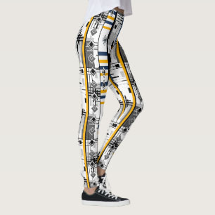 Abstraktes modernes Schwarz-weiß-gelbes Ornament Leggings