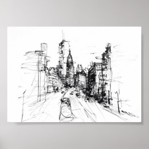 Abstraktes, modernes Stadtbild - Premium Poster
