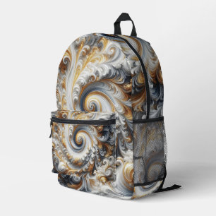 Abstraktes, modernes Swirbelgold, Schwarz und Weiß Bedruckter Rucksack